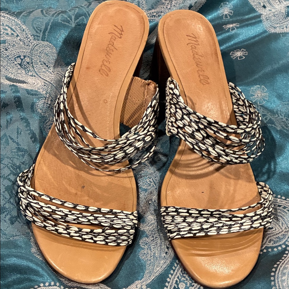 Madewell Women's Black and Cream Woven Sandals